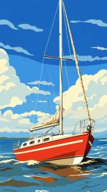 Red Sailboat on Lake Illustration