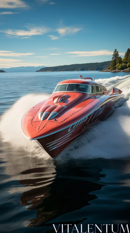 Red Speed Boat Racing on Water AI Image