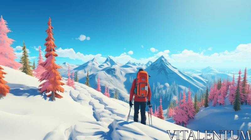 Snowy Mountaintop Hiker Enjoying Winter Solitude AI Image