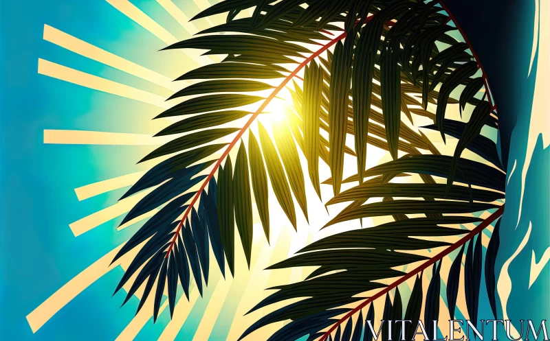 AI ART Vintage Palm Silhouettes Art Poster | Sunny Rays | Highly Detailed Foliage