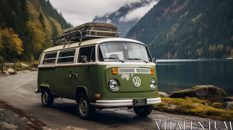 Vintage Volkswagen Bus by the Lake AI Image