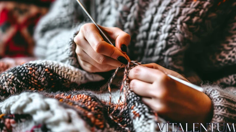 Captivating Image of a Woman Knitting with Grace and Skill AI Image