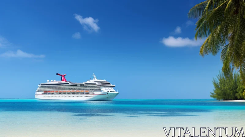 Caribbean Cruise Ship Docked at Port with Palm Trees AI Image