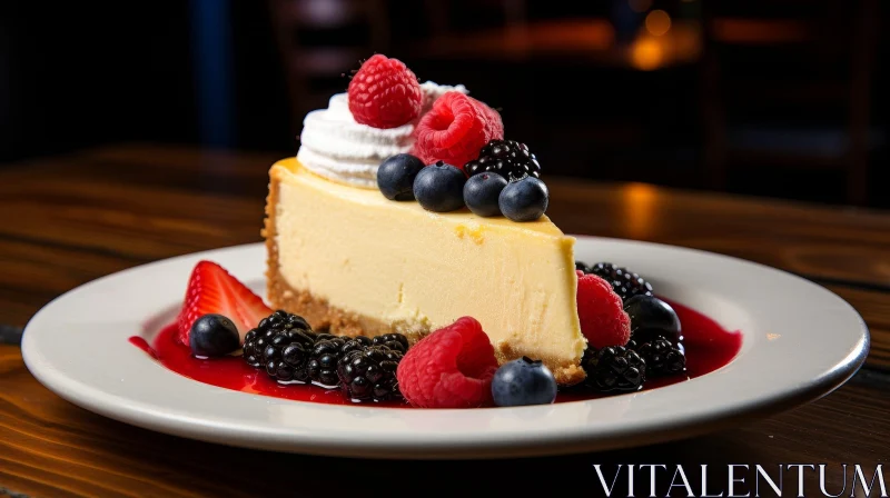 Delicious Cheesecake with Berries on White Plate AI Image