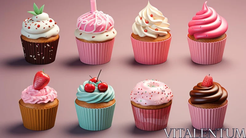 Delicious Cupcakes with Toppings on Pink Background AI Image
