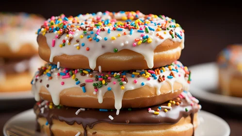 Delicious Stack of Three Donuts on White Plate