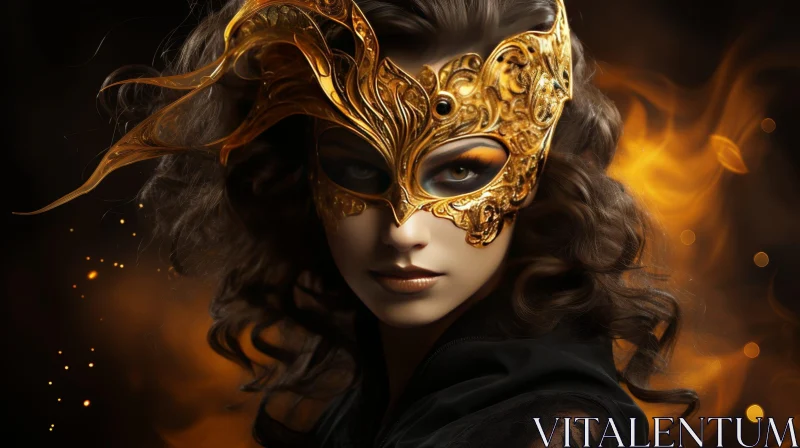 Golden Masked Woman in Black Dress AI Image