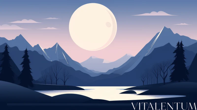 Moonlit Mountain Landscape at Night AI Image