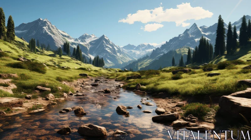 Mountain Valley Landscape: Serene Beauty in Nature AI Image
