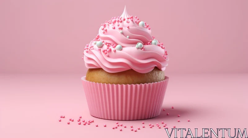 AI ART Pink Cupcake with Sprinkles - 3D Rendering