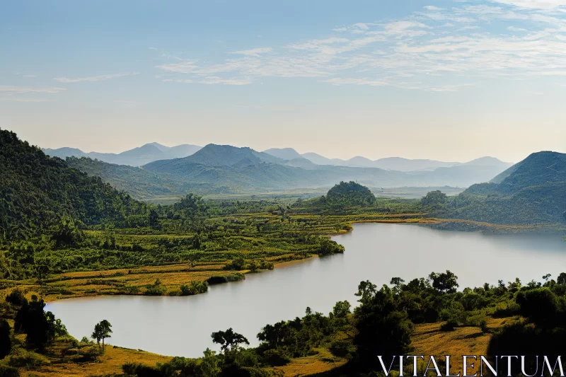 Serene Natural Landscape with Lake and Trees | Art of Burma AI Image