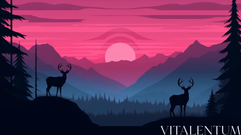 AI ART Tranquil Forest Sunset with Deer