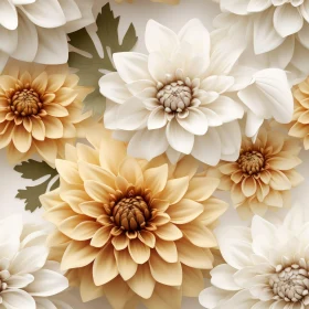 White and Yellow Dahlia Flowers Seamless Pattern