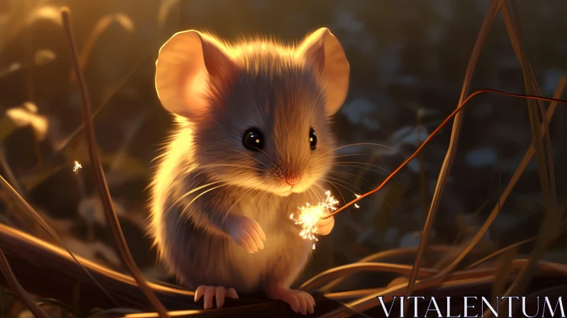 AI ART Adorable Mouse on Branch with Dandelion