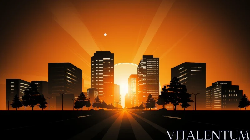 Cityscape Sunset Digital Painting AI Image