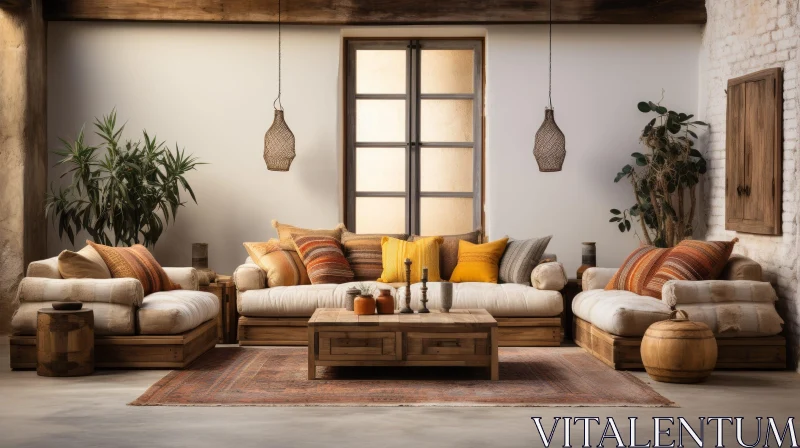 Cozy Rustic Bohemian Living Room Decor AI Image