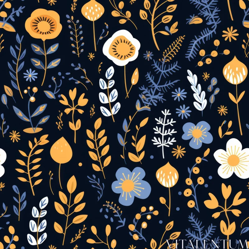 AI ART Dark Blue Floral Seamless Pattern