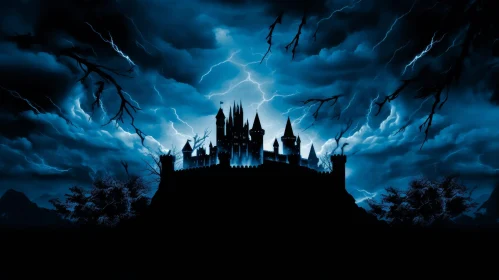 Dark Castle with Lightning - Mystery Artwork