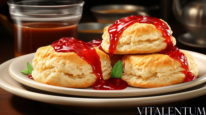 Delicious Biscuits with Strawberry Jam - Cozy Food Scene AI Image