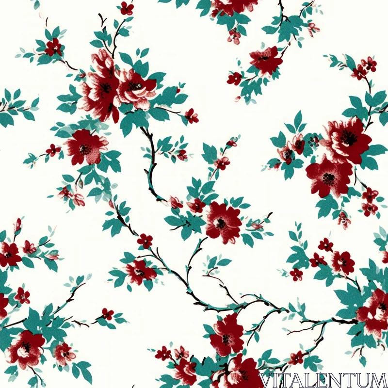 Elegant Red and Pink Floral Pattern on White Background AI Image