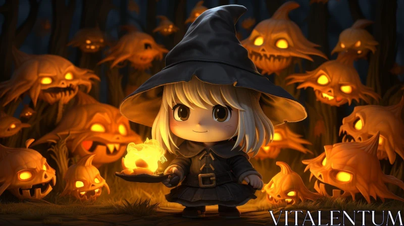 Enchanting Witch in Pumpkin Field AI Image