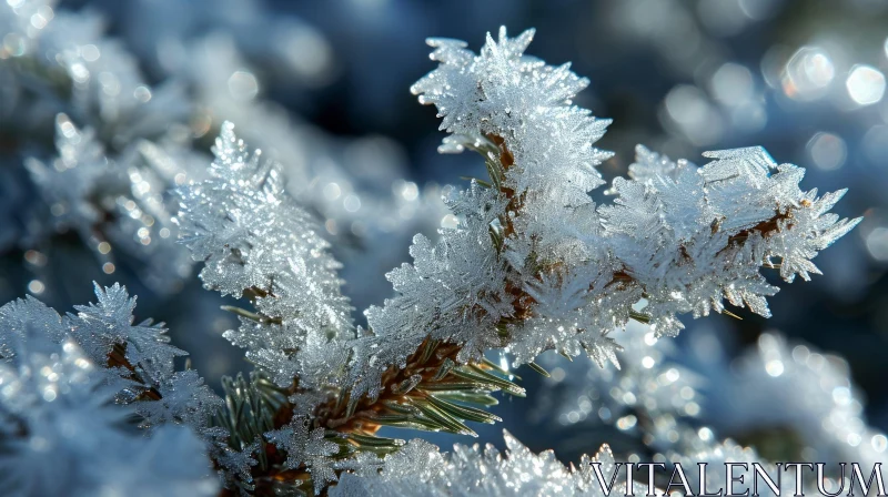 Ethereal Frozen Plant Close-Up with Sparkling Frost Crystals AI Image