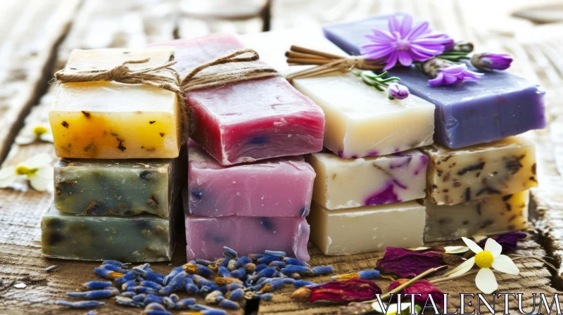 Exquisite Handmade Soap Bars on Rustic Wooden Background AI Image