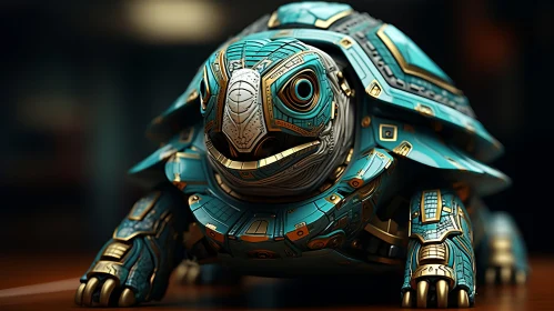 Futuristic Robotic Turtle in Aztec Art Style