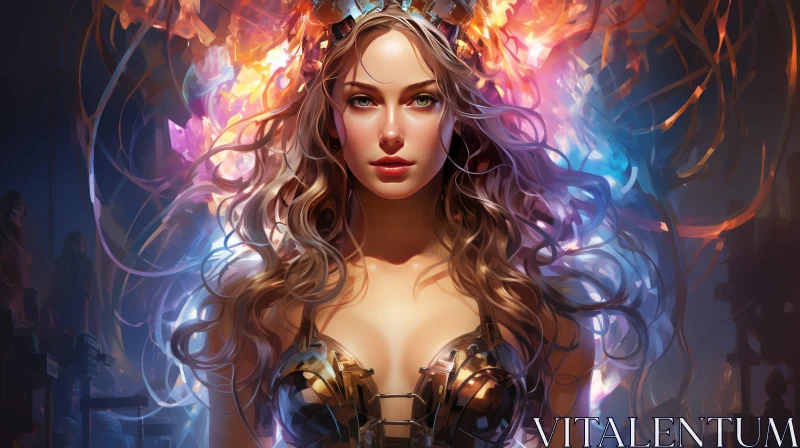 Golden Fantasy Portrait - Glowing Aura Woman AI Image