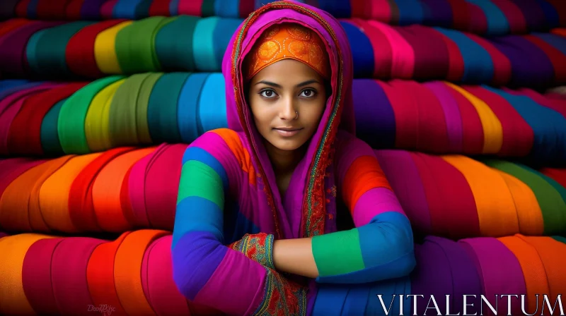 Indian Woman in Colorful Traditional Dress AI Image