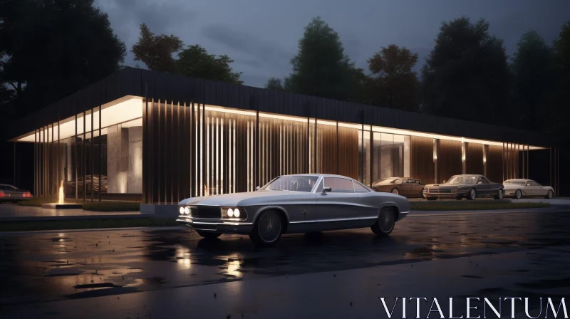 AI ART Modern House with Classic Car - 3D Rendering