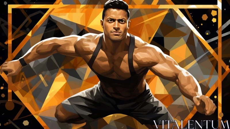 Muscular Man Digital Painting - Fighting Stance Artwork AI Image