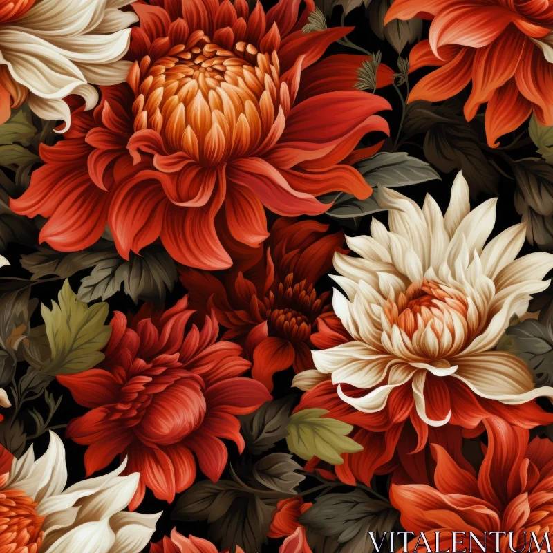 AI ART Red and White Chrysanthemum Seamless Pattern