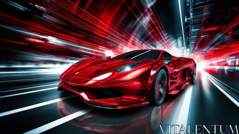 AI ART Red Sports Car Speeding on City Road