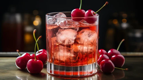 Refreshing Cocktail with Cherries on Bar Counter
