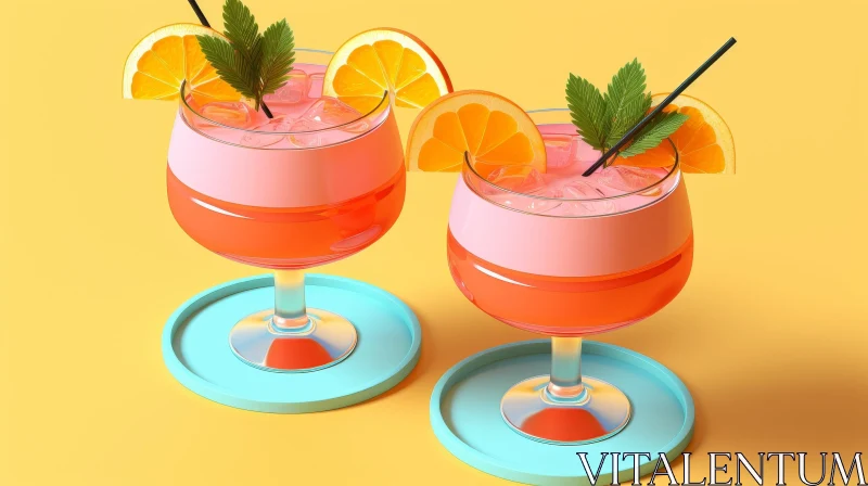 AI ART Refreshing Orange Cocktail on Blue Tray