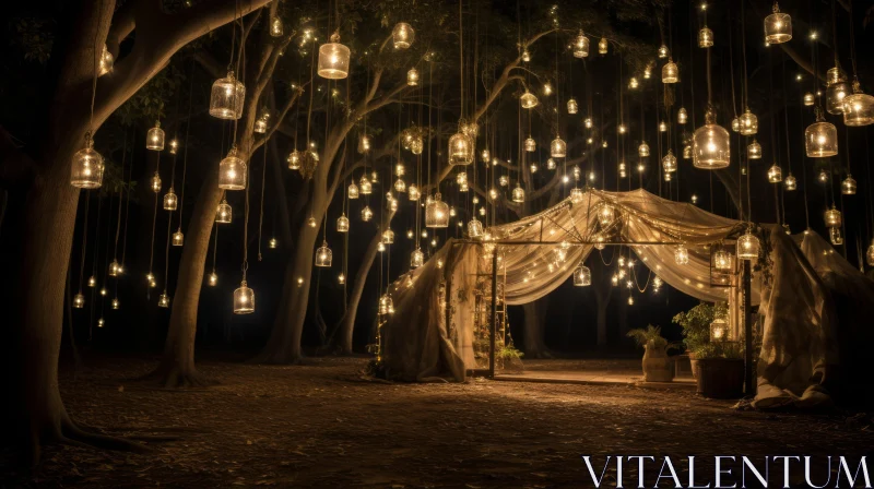 Romantic Forest Wedding with Conceptual Installations and Baroque-Inspired Lighting AI Image