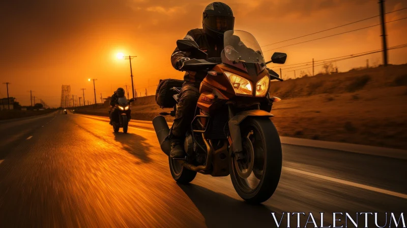 AI ART Sunset Motorcycling Adventure: Two Riders on the Road