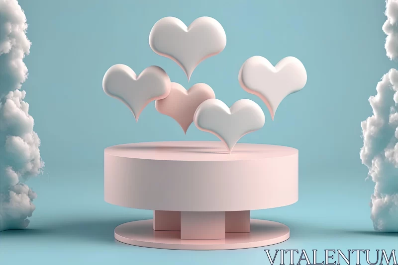 Whimsical 3D Cloud Art with Love Hearts | Minimalist Stage Design AI Image