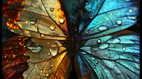 Close-Up Butterfly Wings: Vibrant Blue and Gold Colors