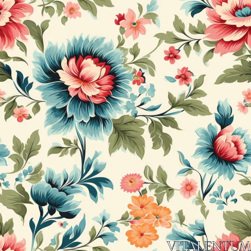 Colorful Floral Pattern on Beige Background AI Image