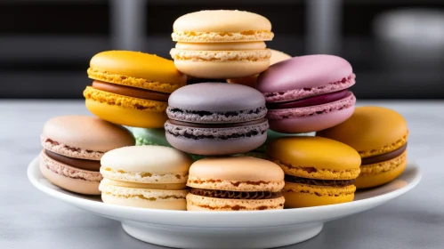 Colorful Macarons with Chocolate, Vanilla & Strawberry Flavors