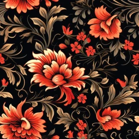 Dark Floral Seamless Pattern - Red Flowers and Green Leaves