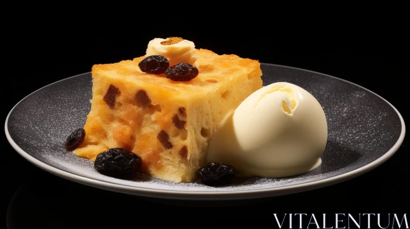 Delicious Bread Pudding with Vanilla Ice Cream AI Image