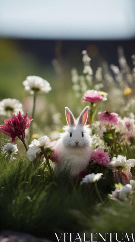 Dreamy Bunny in Floral Field - Baroque Animal Art AI Image