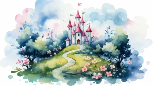 Enchanting Fairytale Castle Watercolor Painting