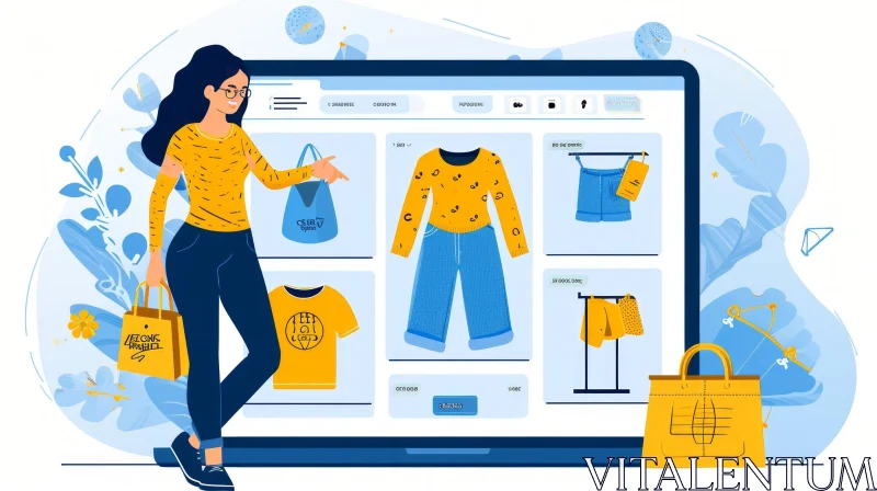Fashion: Young Woman Pointing at Laptop Screen with Shopping Bag AI Image