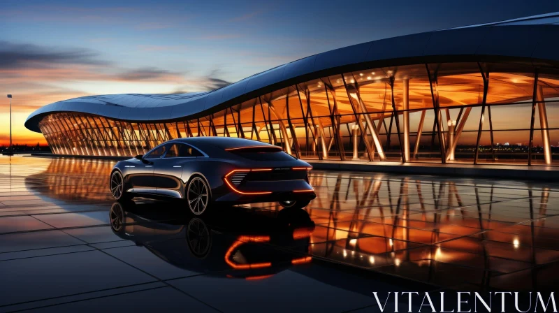 Futuristic Black Car at Sunset AI Image