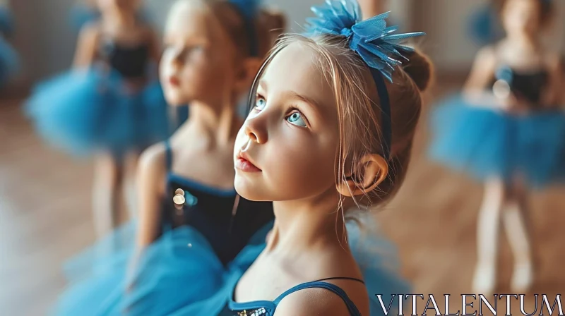 Innocent Beauty: Portrait of a Young Girl in Blue Ballet Tutu AI Image
