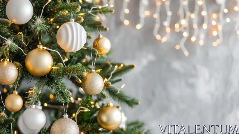 Majestic Christmas Tree with Golden and White Ball Decorations AI Image
